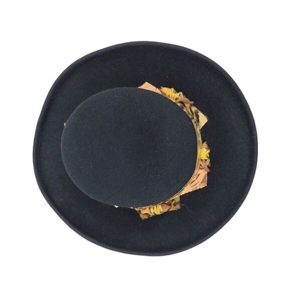 Vintage 50\'s Womens Sonni Hat Fedora Black Gold‎ Animal Patchwork Accent Madonna main image 8